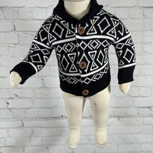 Monica & Andy 100% Organic Cotton Black White Knit 3 Button Sweater 3-6 Months